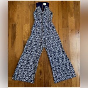 ANTHROPOLOGIE Jumpsuit 6 Elevenses Audra Blue Ikat Tribal Print Pants Playsuit
